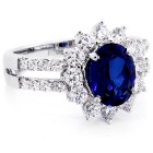 2.57 Cts Oval Cut Blue Gemstone with Round Brilliant Cut Diamonds Engagement Ring Set in 18K White Gold